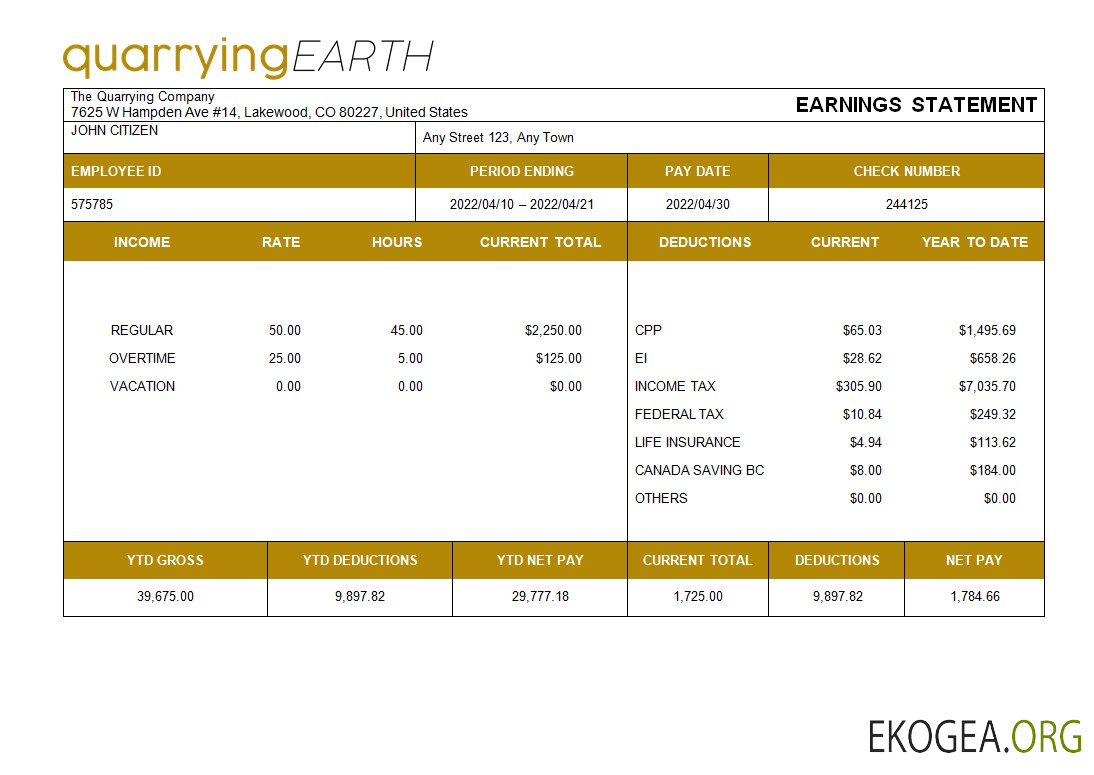 modèle de bulletin de paie entièrement modifiable pour entreprise d'exploitation minière aux formats Word et PDF